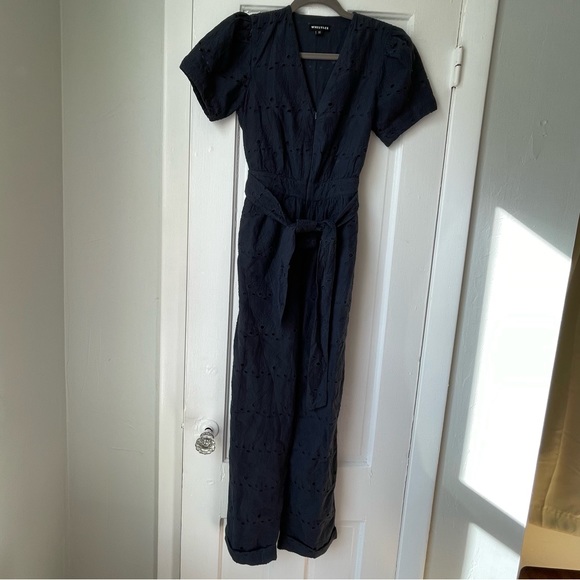 NWOT Whistles Zoe Eyelet Jumpsuit Navy Blue Front Zip Sz Small $279 - Picture 4 of 12